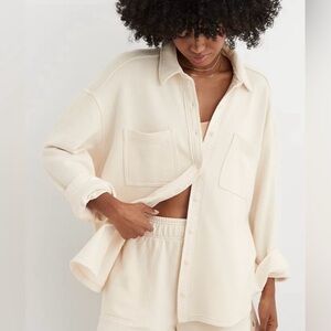 Aerie Lumber Jane Fleece Shacket toasted Coconut ButtonUp‎ Shirt Jacket small